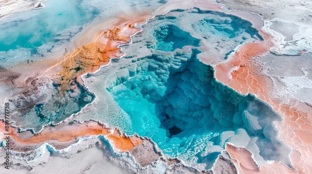 Hot Spring With Colorful Mineral Deposits In Yellowstone National Park, Wyoming, Usa.