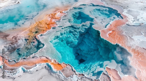 Hot Spring With Colorful Mineral Deposits In Yellowstone National Park, Wyoming, Usa.