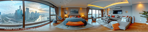 A lavish apartment home adorned with contemporary designs and traditional Indian influences. Ai Generated