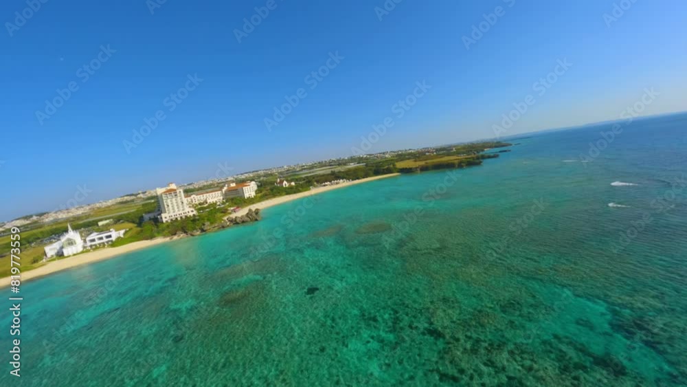 Aerial shot of beautiful beaches on the coast of Okinawa in Japan Aerial shot of beautiful beaches on the coast of Okinawa in Japan