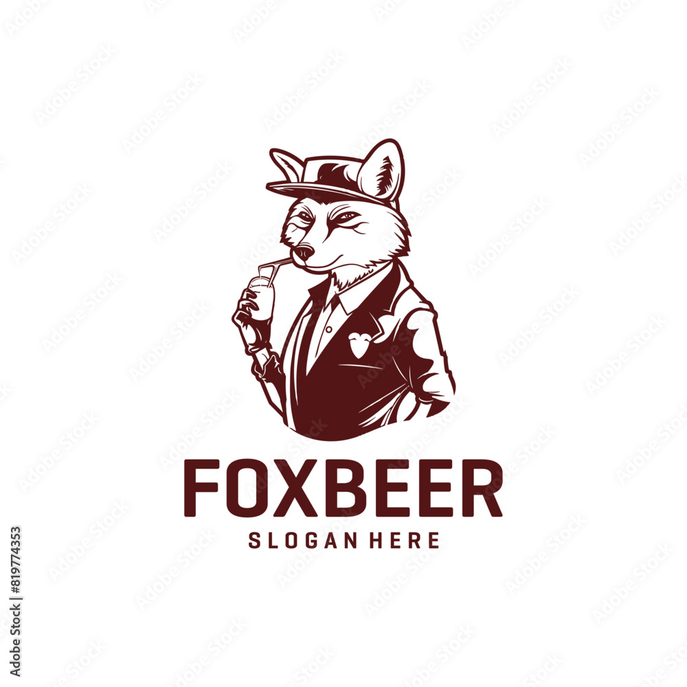 Fox and beer logo vector illustration