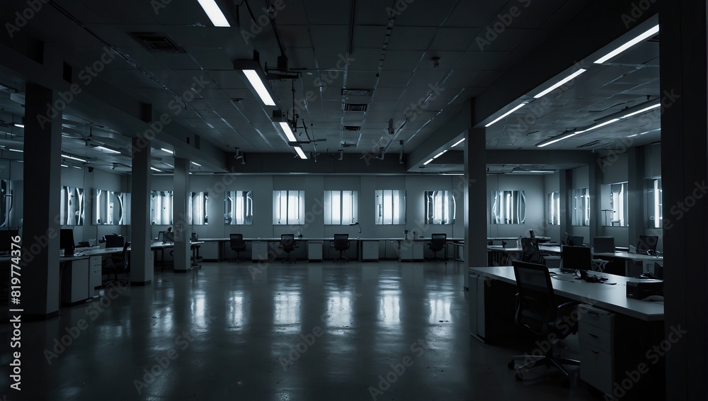 Fototapeta premium Harsh fluorescent lights in an office building Silent art galleries