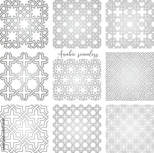 Oriental seamless vector patterns set. Arabic geometric ornament for background