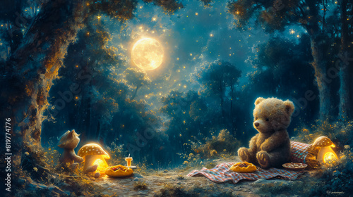 Teddy Bear and Friends in the Forest. Picnic Adventure