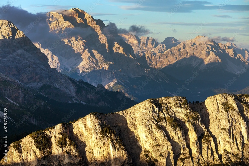 evening sunset view from Alps Dolomites mountains
