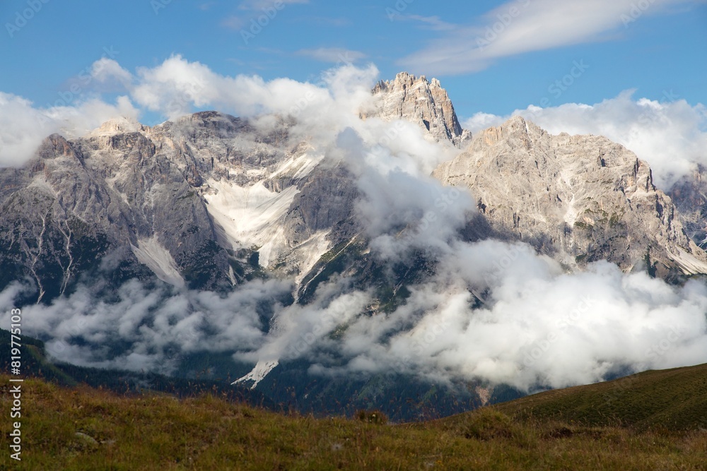 panoramic view of the Sexten dolomites mountains panoramic view of the Sexten dolomites mountains