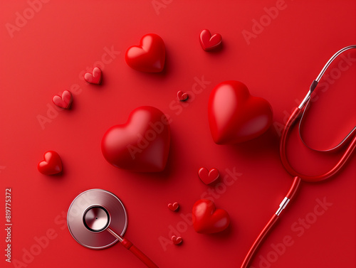 Nurses Day Tribute The Symbolism of Stethoscopes and Red Hearts. Stethoscopes and Red Hearts as Symbols of Care photo