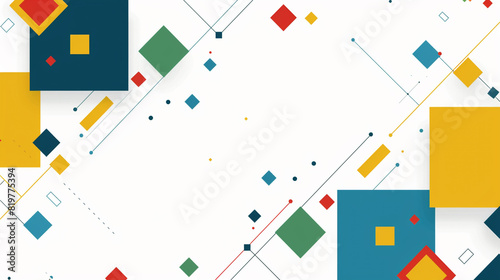 A geometric design of yellow, green, blue and red squares, in a simple illustration style with flat colors and a white background.  photo
