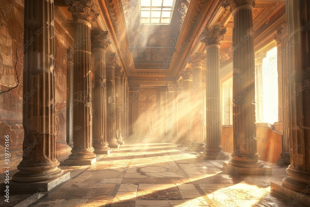 Fototapeta premium Podium in Ancient greek mythology style interior design - Ai. Beautiful simple AI generated image in 4K, unique.