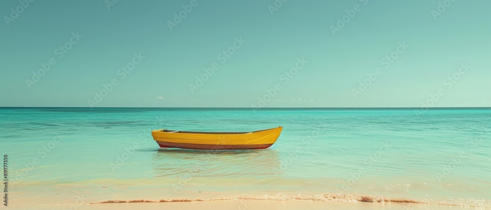 A yellow boat is floating in the ocean A yellow boat is floating in the ocean
