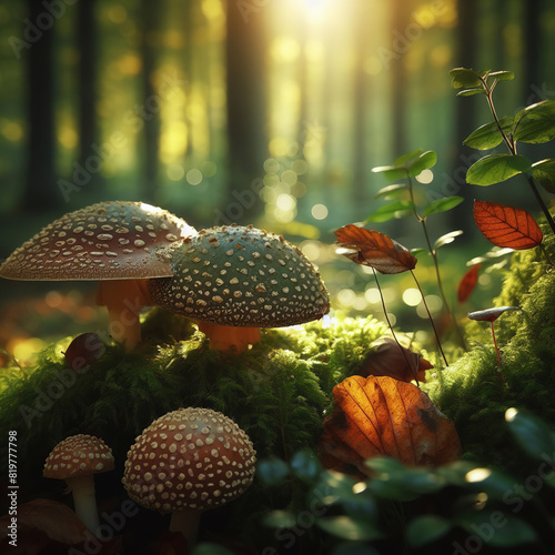 illustration of mushrooms in the undergrowth