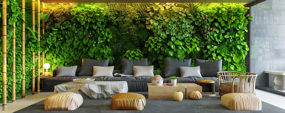 Fototapeta premium contemporary living room with a biophilic design