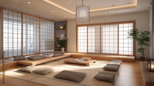 contemporary living room with a minimalist Japanese aesthetic