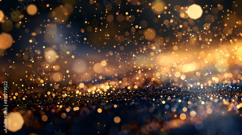 background of abstract glitter lights  blue  gold and black  Dark Gold Festive blur background  Abstract night twinkled bright background with bokeh   golden lights technology background