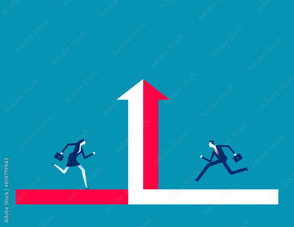 Business partner running to join direction together to success target Business partner running to join direction together to success target
