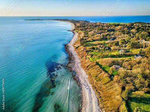 Aerial view of sea with greenery beach in Odsherred photo