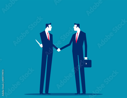 Business person Knife in the back. Betrayal in business vector concept