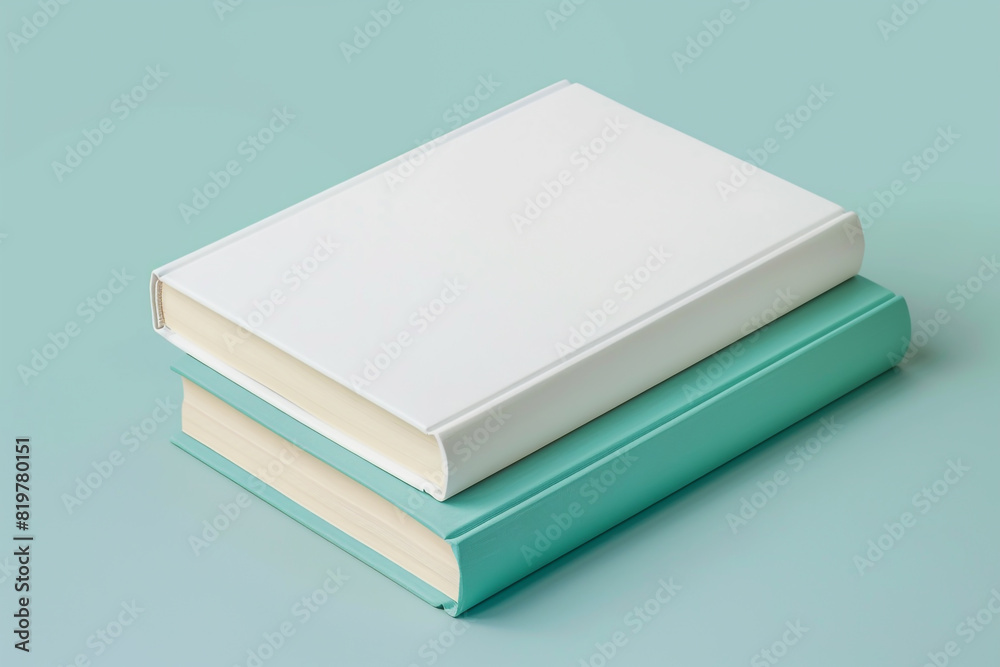 Two minimalist books: one white, the other blue on a light gray backdrop. Two minimalist books: one white, the other blue on a light gray backdrop.