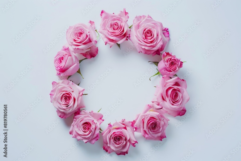 Drawing of a heart-shaped arch made of flowers. Backdrop with selective focus and copy space for the inscription. Beautiful simple AI generated image in 4K, unique.