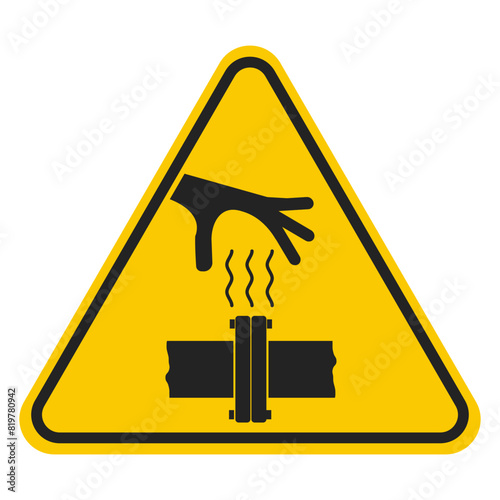 Triangle yellow pictogram sign prohibition to touch hot pipe, for safety sign do not touch heat plumber