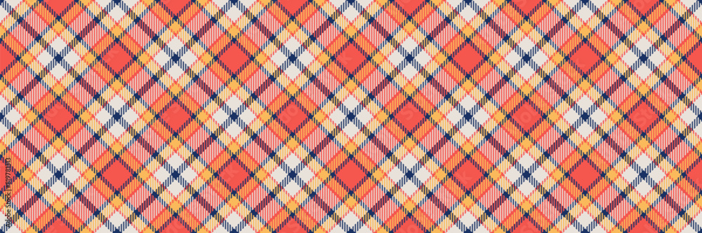 Checked plaid textile fabric, trend check seamless pattern. Premium background tartan texture vector in red and white colors.