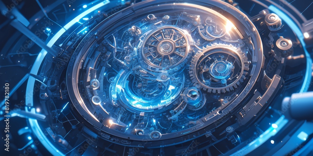 custom made wallpaper toronto digitalFuturistic, Vibrant Smart Watch with Neon Lighting, Holographic Effects, and Visible Mechanical Movement. High-Resolution Close-Up Showcases Complex Design Details and Immersive Visual Experience.