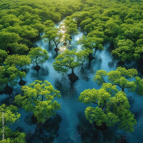 Senegal Mangroves Aerial view of mangrove forest in the Saloum Delta National Park, Joal Fadiout, Senegal Photo made by drone from above Africa Natural Landscape Please provide high-resolution photo