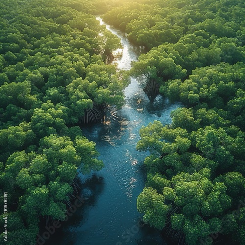 Senegal Mangroves Aerial view of mangrove forest in the Saloum Delta National Park  Joal Fadiout  Senegal Photo made by drone from above Africa Natural Landscape Please provide high-resolution