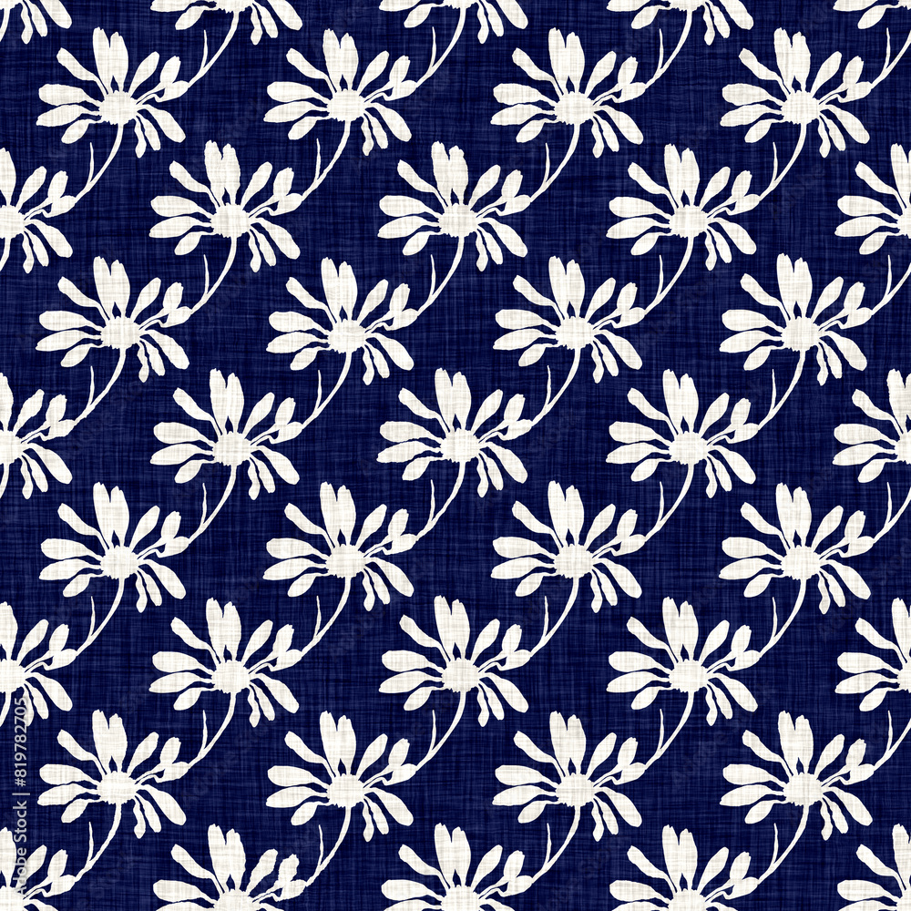 Indigo denim blue leaf motif seamless pattern. Japanese dye batik fabric style effect print background swatch. Indigo denim blue leaf motif seamless pattern. Japanese dye batik fabric style effect print background swatch.