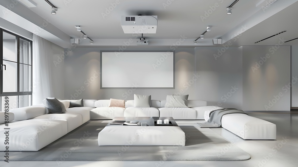 contemporary living room with a minimalist white and gray color scheme ...