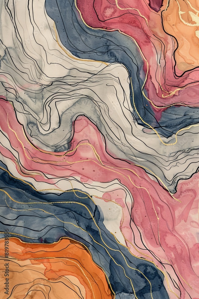 Fototapeta premium Abstract Marble Stone Pattern Texture with Gold and Multicolored Accents