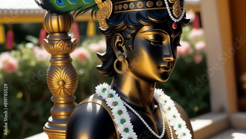 black statue of lord Krishna. AI Generated photo