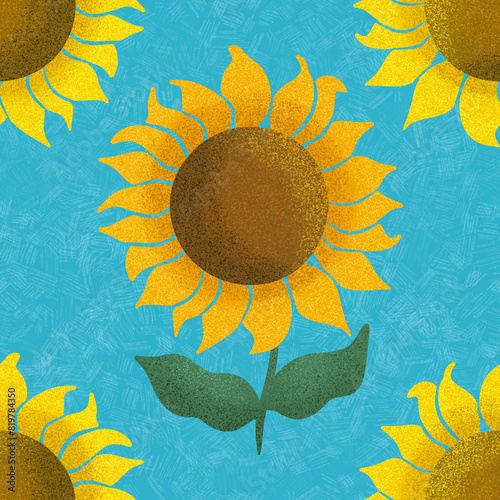 Sunflower floral pattern on blue background