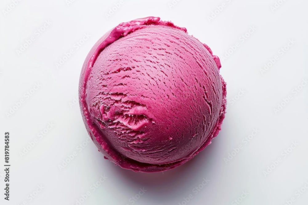 Top view of a single ice cream scoop, vibrant color and smooth texture, isolated on a white background, ideal for dessert advertisements Top view of a single ice cream scoop, vibrant color and smooth texture, isolated on a white background, ideal for dessert advertisements