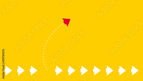 Leading red paper airplane flying ahead.Team leadership business new ideas, creativity and innovation idea concept.