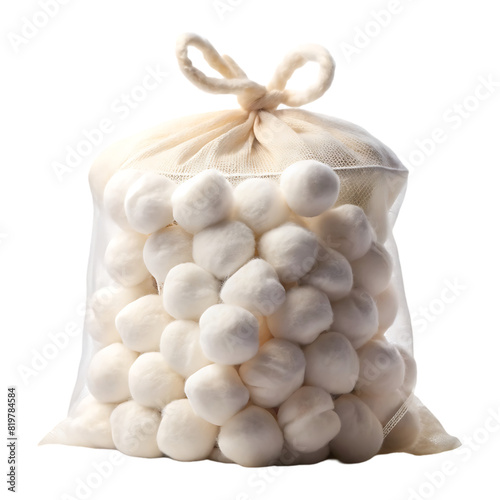 bag of cotton balls on transparent background