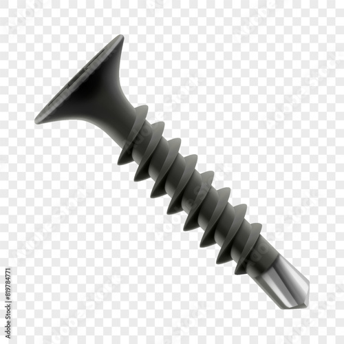Metal self-tapping screw isolated on transparent background. Realistic 3d Vector illustration