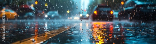 Rainy Urban Street with Cars and Reflections