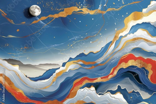 Abstract Marble Stone Pattern Texture with Gold and Multicolored Accents