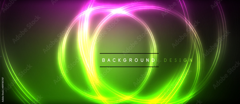Neon glowing circle rays, light round lines in the dark, planet style neon wave lines. Energetic electric concept design for wallpaper, banner, background Neon glowing circle rays, light round lines in the dark, planet style neon wave lines. Energetic electric concept design for wallpaper, banner, background