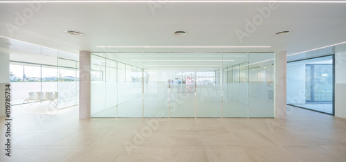 Modern hospital corridor with minimalist design photo