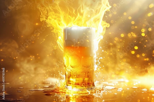 Digital image of beer coming out of a glass, high quality, high resolution