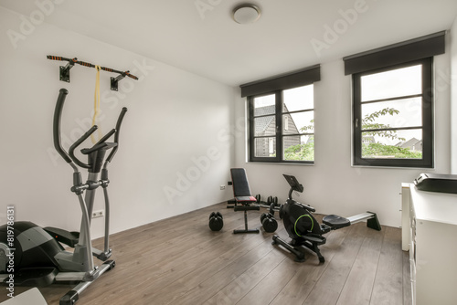 Modern home gym setup with exercise equipment photo