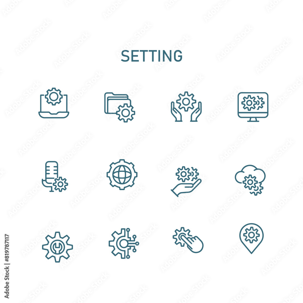 gear and setting line vector icon set , gear icon vector design 