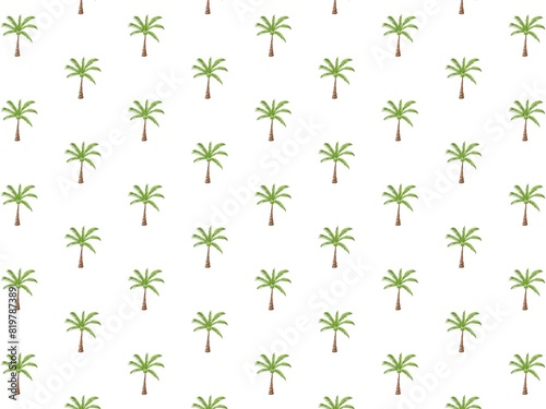 Hand Draw Summer Tropical Palm Tree Island, Seamless Pattern summer fruits , coconut tree, background, Pattern, Summer