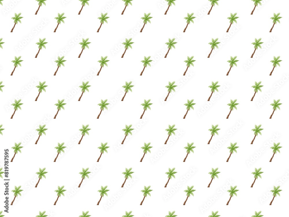 Fototapeta premium Hand Draw Summer Tropical Palm Tree Island, Seamless Pattern summer fruits , coconut tree, background, Pattern, Summer