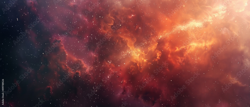 Cosmic majesty in a fiery nebula's vibrant dance across the galaxy.