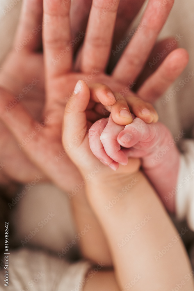 Tender moment between parent and baby's hand Tender moment between parent and baby's hand