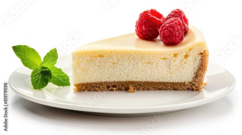 The beauty of cheesecake  with its rich texture  white background