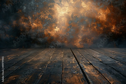 Eerie, dark, old wooden flooring background in open space royalty free image